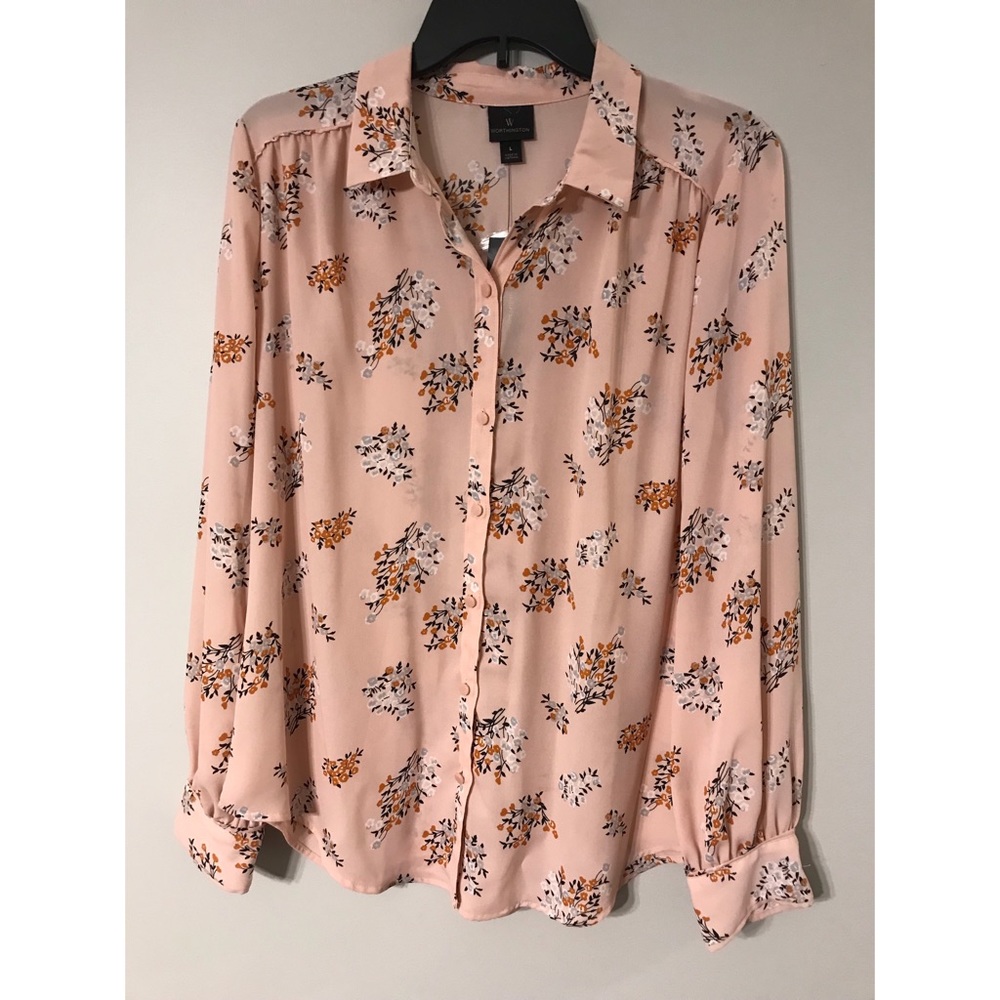 Worthington | Peach Floral Button-Up Blouse | L